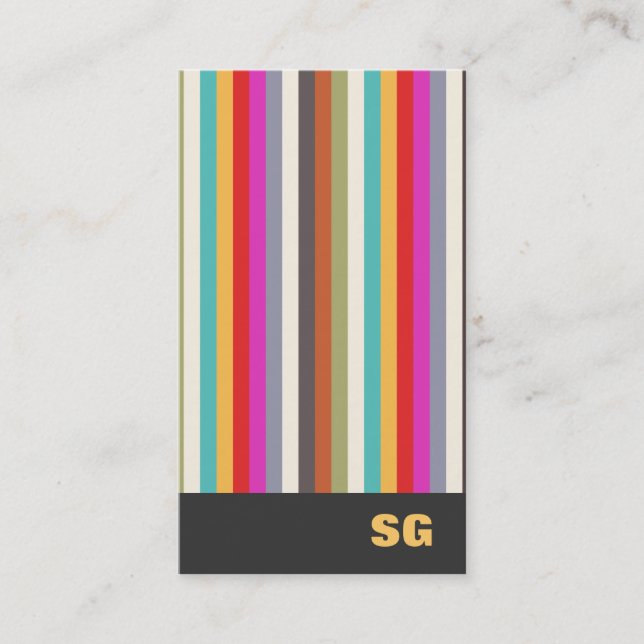 Fun Modern Colourful  Striped Monogram Business Card (Front)