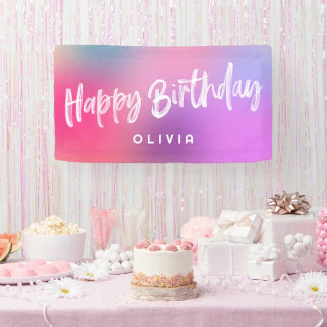 Fun Modern Colourful Teen Tween Pink Girl Birthday Banner (Party)