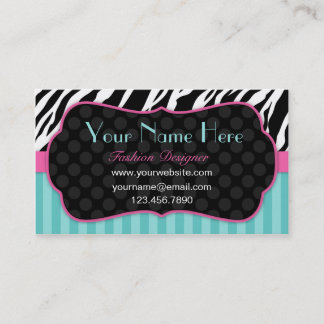Fun, Modern, Colourful Zebra. Blue, Pink & Black Business Card