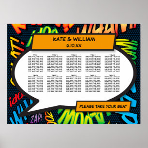 Fun Modern Comic Book Wedding Seating Chart