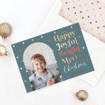 Fun Modern Confetti Happy Joyful Bright Photo Arch<br><div class="desc">Send your holiday joy, cheer, and happiness to your family and friends with our fun and modern confetti rose gold foil Christmas card. Design features one photo design in an arch frames with colourful confetti with rose gold foil accents. " Happy, Joyful, Bright, Merry Christmas" is displayed in a fun...</div>