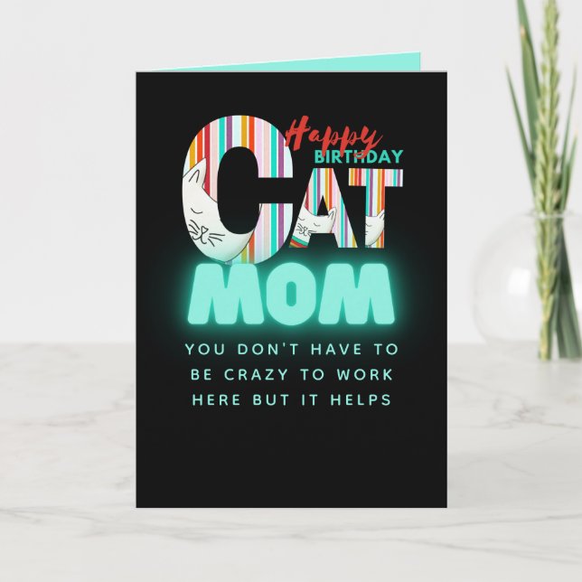 Fun Modern Crazy Cat Mum Personalised Birthday Card (Front)