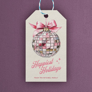 Fun Modern Disco Ball Ornament Happiest Holidays Gift Tags