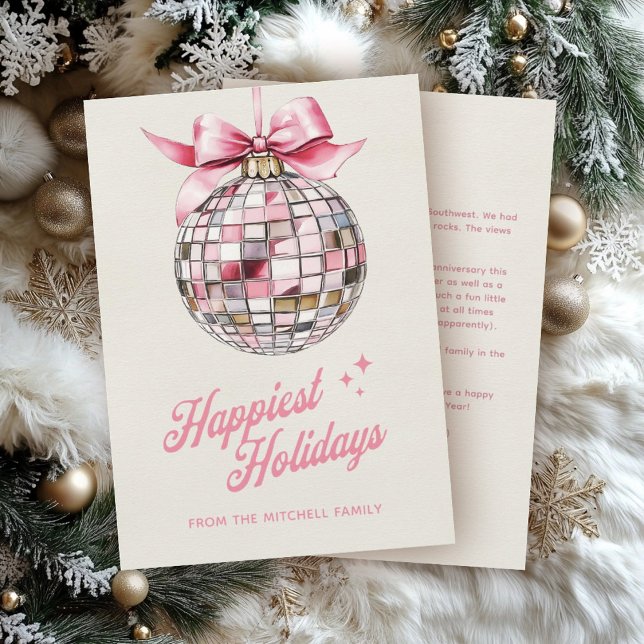 Fun Modern Disco Ball Ornament Happiest Holidays Holiday Card (Creator Uploaded)