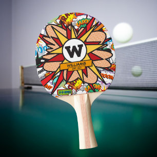 Fun Modern Family Name Monogram Comic Book Ping Pong Paddle