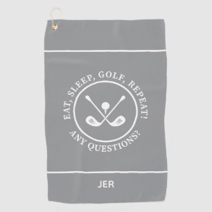 Fun Modern Golfer Sports Equipment Monogram Grey Golf Towel