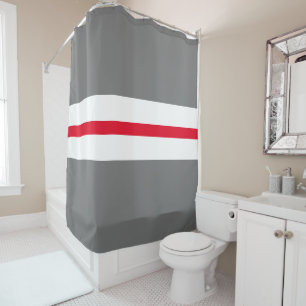 Fun Modern Grey Bright Red White Racing Stripes Shower Curtain