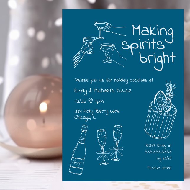 Fun & Modern Hand Drawn Blue & White Xmas Party Invitation (Creator Uploaded)