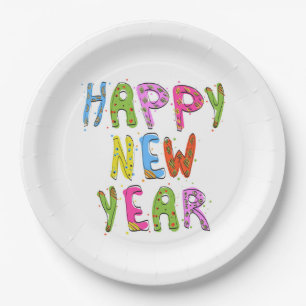 Fun Modern Happy New Year   Holidays Paper Plate