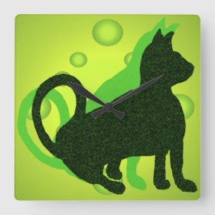 Fun Modern Lime Black Contemporary Decor Cat Clock