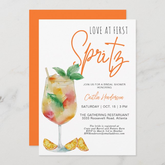 Fun Modern Love At First Spritz Bridal Shower Invitation (Front/Back)