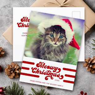 Fun Modern Meowy Christmas Typography Photo Postcard
