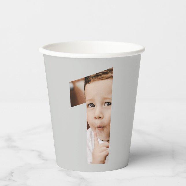 Fun Modern Minimal Photo First Year 1st Birthday  Paper Cups (Front)
