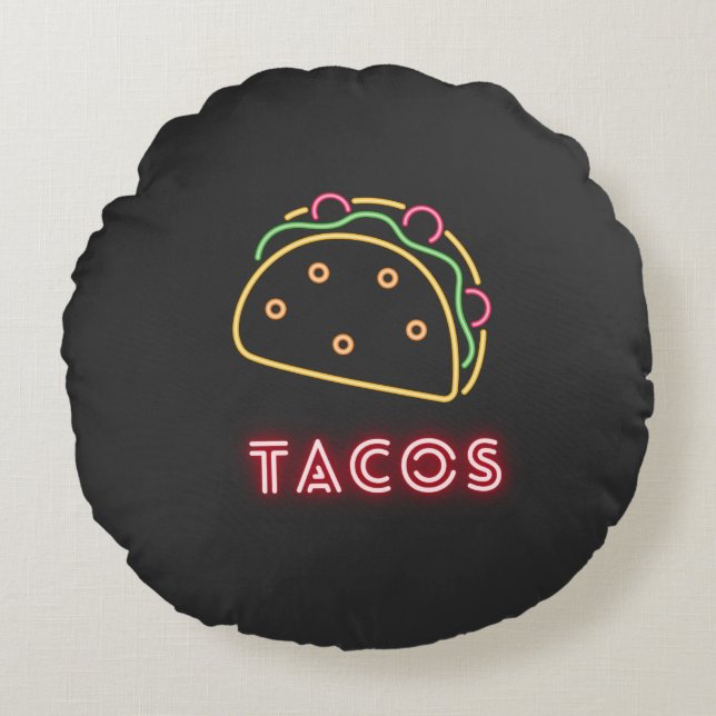 Fun Modern Neon Tacos Symbol Round Cushion (Front)