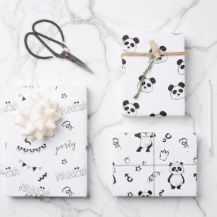 Fun Modern Panda Pattern Kids Birthday Wrapping Paper Sheet
