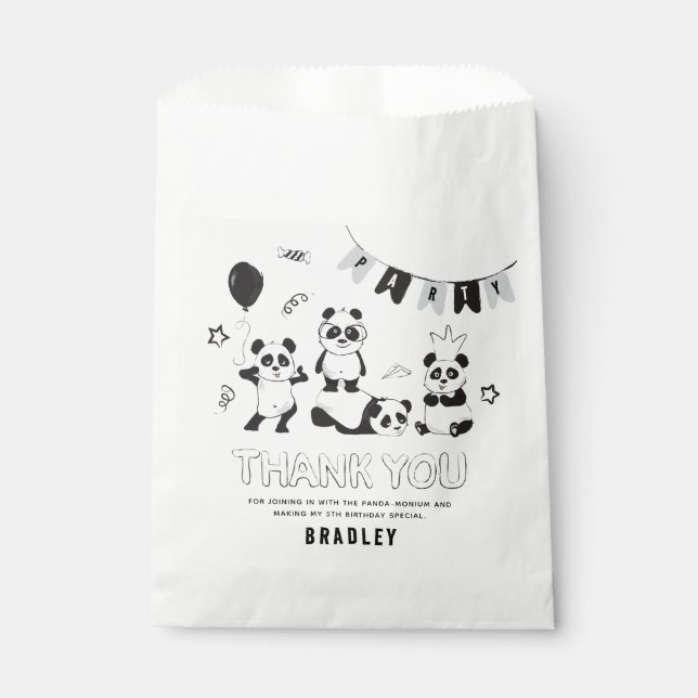 Fun Modern Panda Thank You Kids Birthday  Favour Bags (Front)