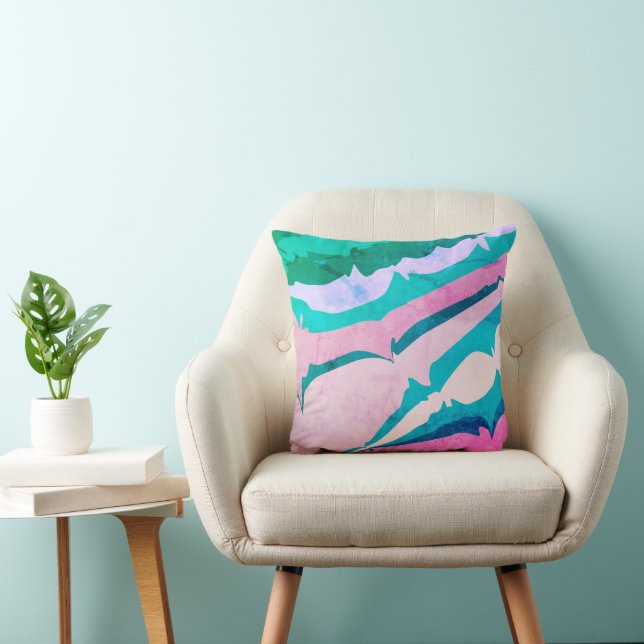 Fun Modern Pink Green Blue Abstract Stripes Cushion (Chair)