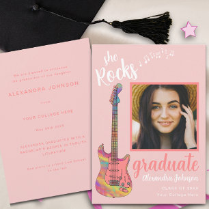 Fun Modern Pink Script Graduate Photo  Invitation
