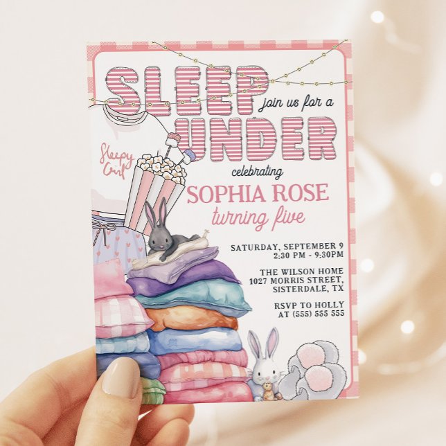 Fun Modern Pink Sleep Under Birthday Party Invitation (Creator Uploaded)