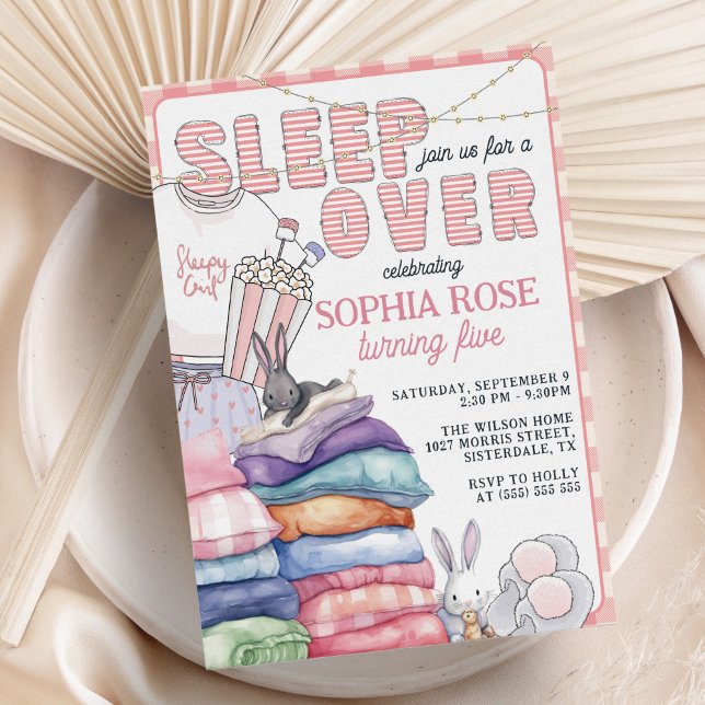 Fun Modern Pink Sleepover Birthday Party Invitation (Creator Uploaded)