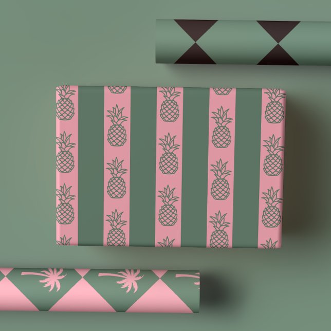 Fun Modern Preppy Tropical Pink & Green Palm  Wrapping Paper Sheet (Creator Uploaded)