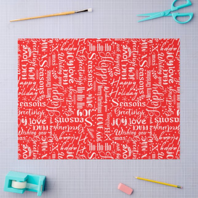 Fun Modern Red Merry Christmas Script Decoupage Tissue Paper (Craft)