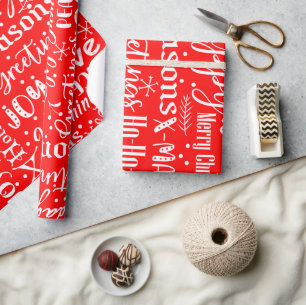 Fun Modern Red & White Christmas Script Wrapping Paper