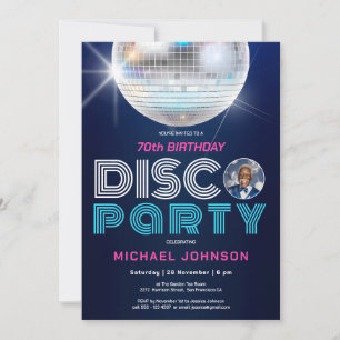 Fun Modern Retro Photo Disco 70th Birthday Party Invitation