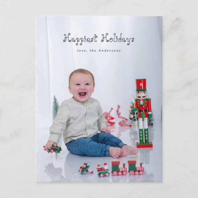 Fun Modern Script Happy Holidays Full bleed Holiday Postcard (Front)