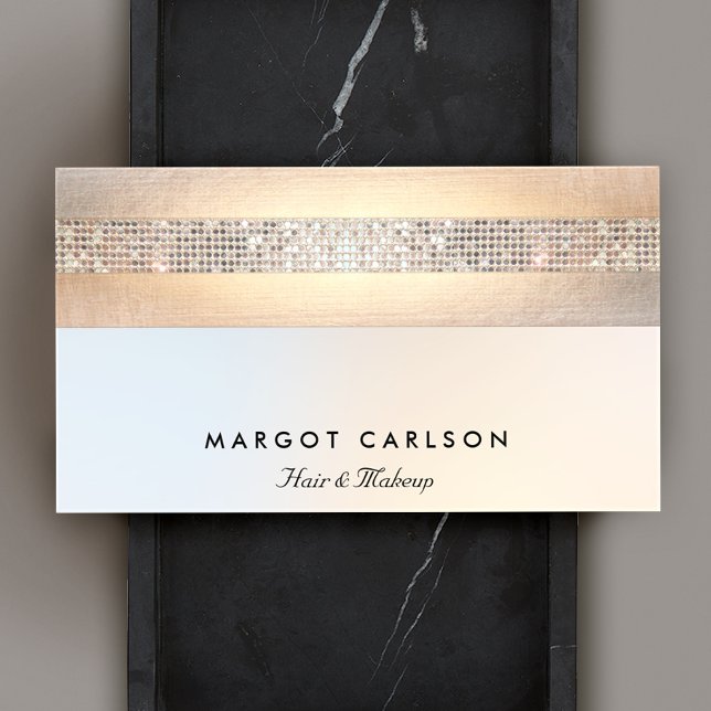 Fun  Modern Silver Sequin Gold Beauty Salon Business Card (Creator Uploaded)