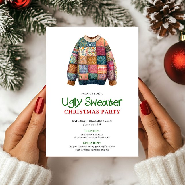 Fun Modern Ugly Sweater Christmas Invitation (Fun Modern Ugly Sweater Christmas Invitation)