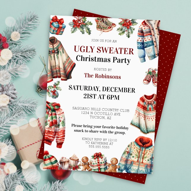 Fun Modern Ugly Sweater Office Christmas Party Invitation (fun ugly sweater christmas party invitations for corporate office holiday party invites)