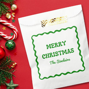 Fun Modern Wavy Border Green Christmas Party Favour Bags