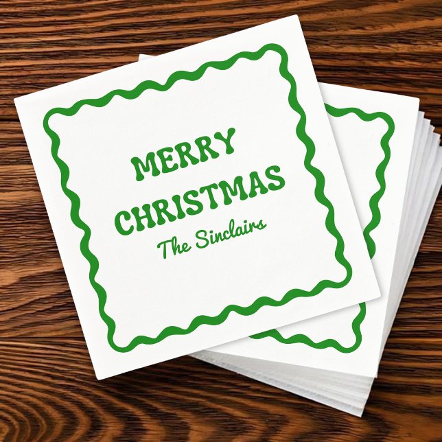 Fun Modern Wavy Border Green Christmas Party Napkin (Creator Uploaded)