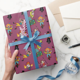 Fun Modern Whimsical Cartoon Circus Purple Pattern Wrapping Paper