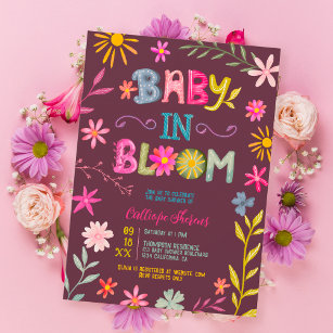 Fun modern whimsical floral baby in bloom shower invitation