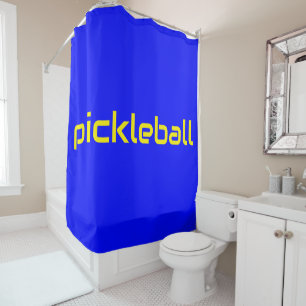 Fun Modern Yellow PICKLEBALL Text On Vivid Blue Shower Curtain