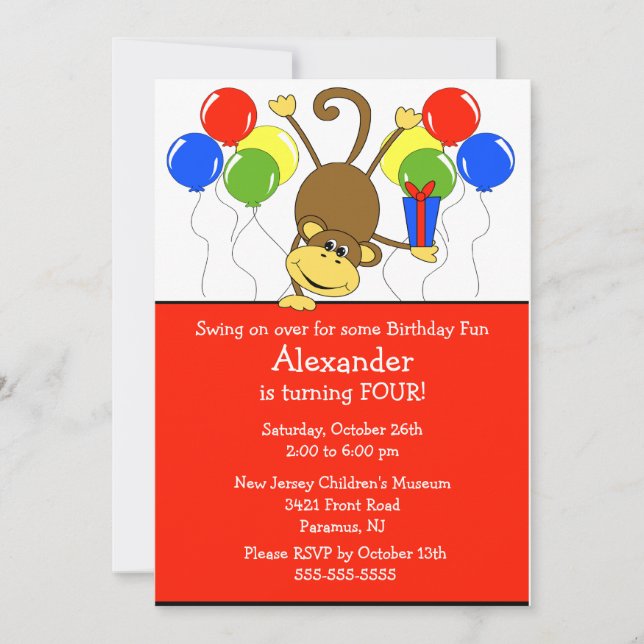 Fun Monkey Birthday Invitation (Front)