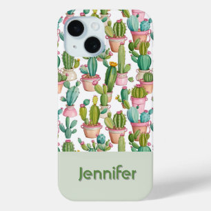 Fun monogram bright cacti  iPhone 15 case