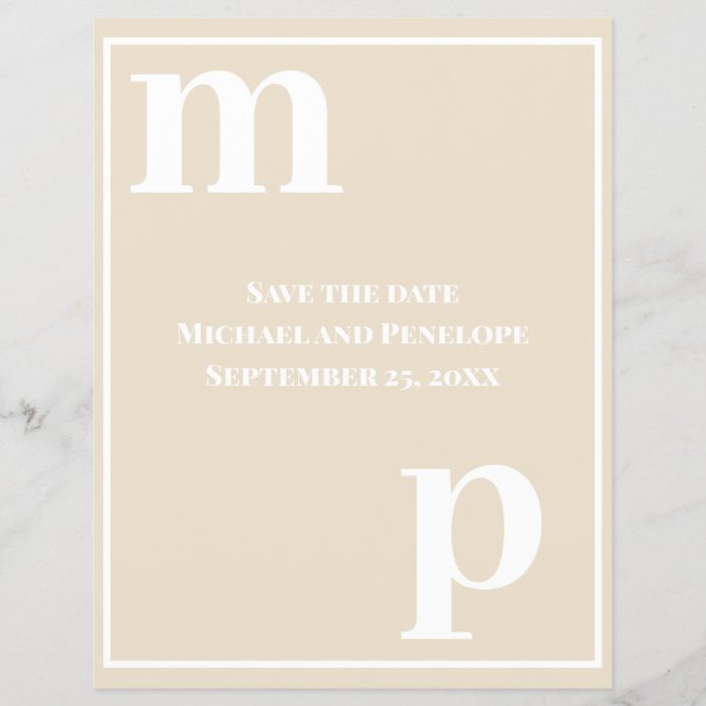 Fun Monogram Champagne Beige Budget Save the Date Flyer (Front)