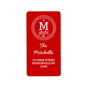 Fun Monogram Festive Red & White Holiday Label