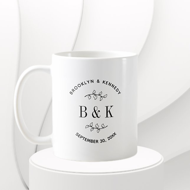 Fun Monogram Floral Botanical Wedding Couple Name Coffee Mug (Creator Uploaded)