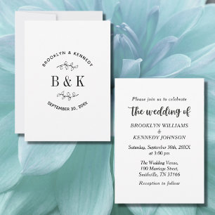 Fun Monogram Floral Botanical Wedding Couple Name Invitation