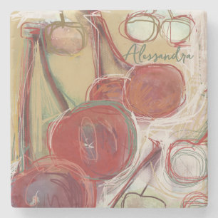 Fun Monogram Hand Drawn Bold Cherry Red Yellow Stone Coaster