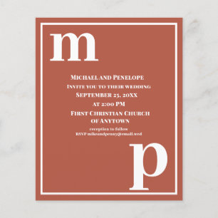 Fun Monogram Terracotta Budget Wedding Invitation Flyer