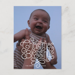 Fun monoline Christmas Blessings script and photo Postcard