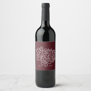 Fun monoline Christmas Blessings script Wine Label