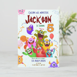 Fun Monster Birthday Party Invitation Card