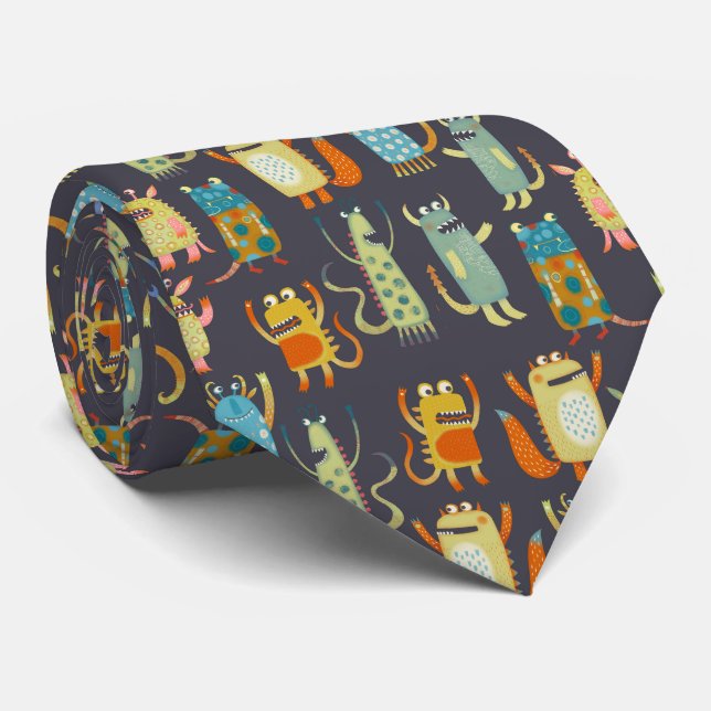 Fun Monster Halloween Pattern Tie (Rolled)