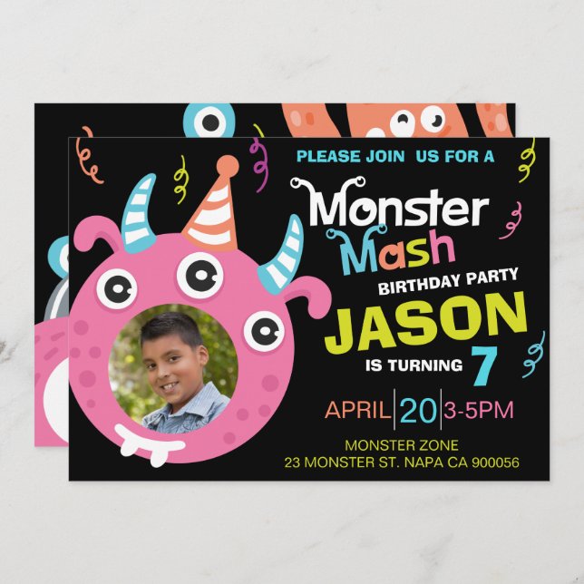 Fun Monster Mash Photo Birthday Party Invitation (Front/Back)